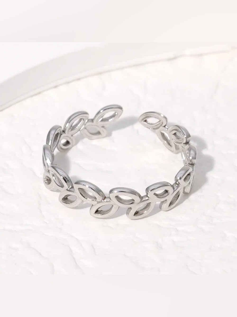 Silver Tone Open Leaf Ring | Stainless Steel